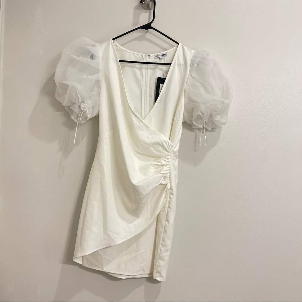 Fashion Nova White Ruched Wrap Mini Dress